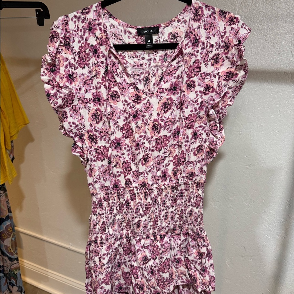 Aqua Pink and Purple Floral Blouse